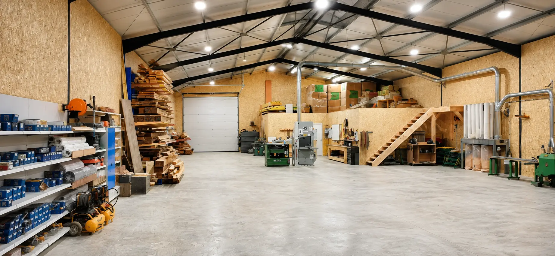 Intérieur de l'atelier de charpente à Crépand