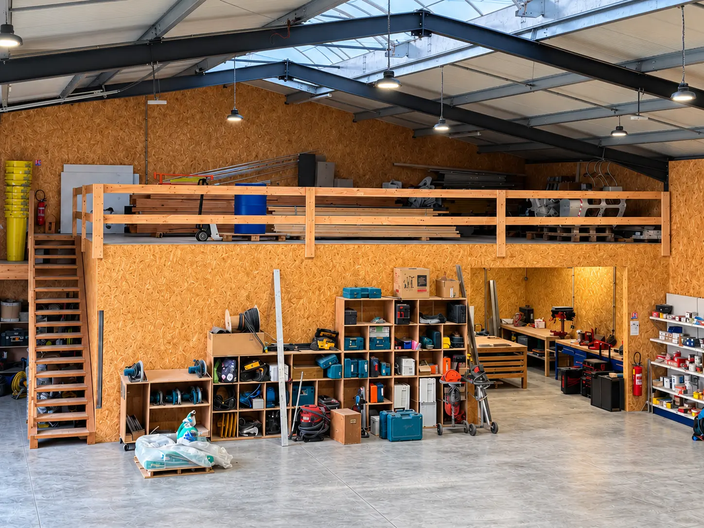 Atelier et mezzanine de stockage à Crépand